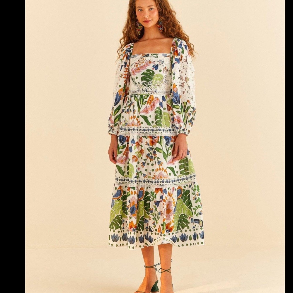 NWT Farm Rio Summer Garden Lace Midi Dress, L